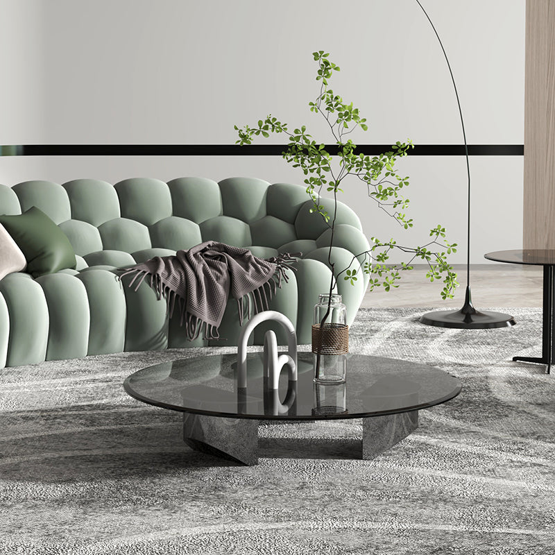 Black Glass Top Coffee Table Modern Round 3 Legs Cocktail Table Clearhalo 'Coffee & Accent Tables' 'Coffee Tables' 'coffee_tables' 'furn' 'furn_coffee_tables' 'Furniture' 'Living Room Furniture' 7258630
