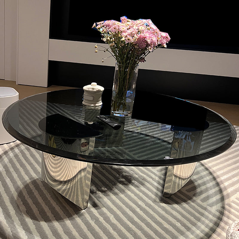 Black Glass Top Coffee Table Modern Round 3 Legs Cocktail Table Clearhalo 'Coffee & Accent Tables' 'Coffee Tables' 'coffee_tables' 'furn' 'furn_coffee_tables' 'Furniture' 'Living Room Furniture' 7258638
