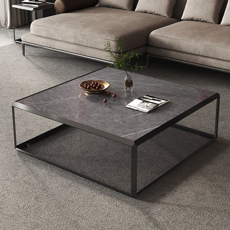 Geometric Slate & Glass Coffee Table Modern Simple Cocktail Table with Floor Shelf Clearhalo 'Coffee & Accent Tables' 'Coffee Tables' 'coffee_tables' 'furn' 'furn_coffee_tables' 'Furniture' 'Living Room Furniture' 7258644