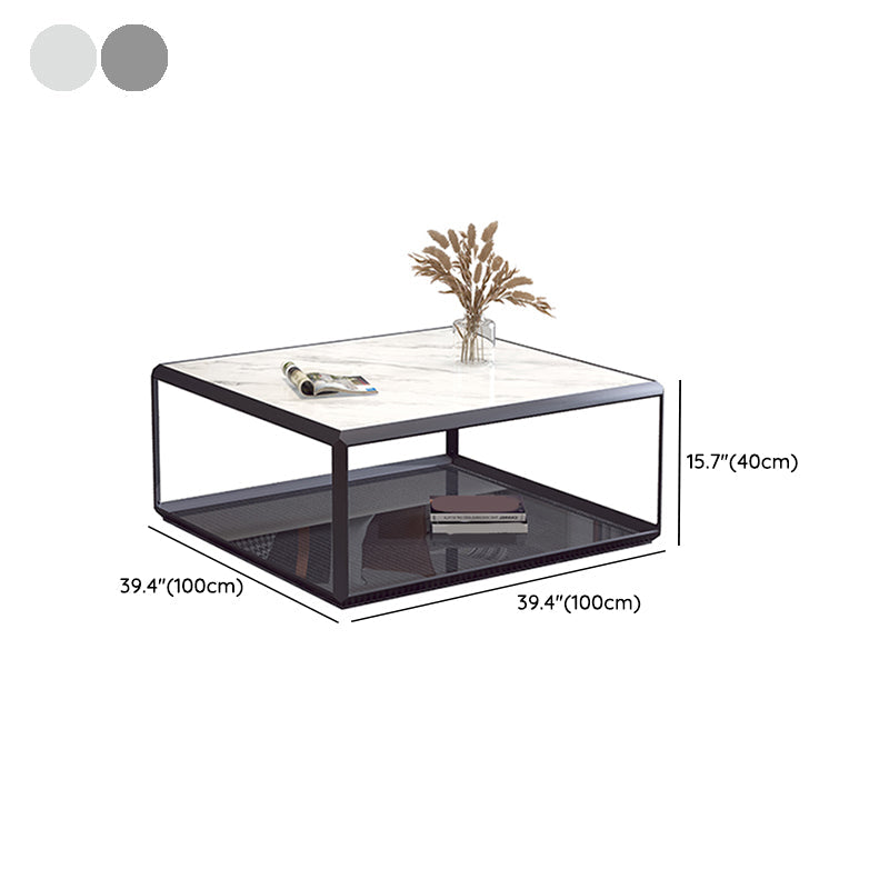 Geometric Slate & Glass Coffee Table Modern Simple Cocktail Table with Floor Shelf Clearhalo 'Coffee & Accent Tables' 'Coffee Tables' 'coffee_tables' 'furn' 'furn_coffee_tables' 'Furniture' 'Living Room Furniture' 7258665