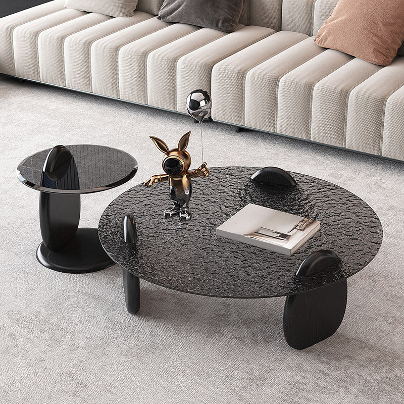 Glass Top Coffee Table Black Modern Round 3 Legs Cocktail Table Clearhalo 'Coffee & Accent Tables' 'Coffee Tables' 'coffee_tables' 'furn' 'furn_coffee_tables' 'Furniture' 'Living Room Furniture' 7258667