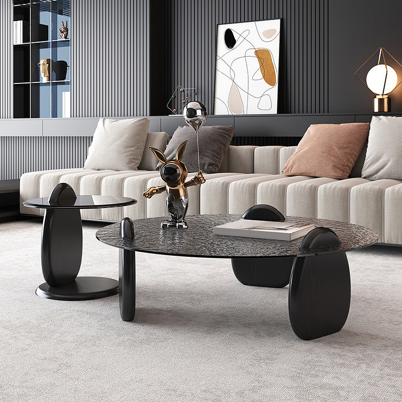 Glass Top Coffee Table Black Modern Round 3 Legs Cocktail Table Clearhalo 'Coffee & Accent Tables' 'Coffee Tables' 'coffee_tables' 'furn' 'furn_coffee_tables' 'Furniture' 'Living Room Furniture' 7258668