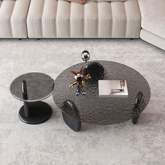 Glass Top Coffee Table Black Modern Round 3 Legs Cocktail Table Clearhalo 'Coffee & Accent Tables' 'Coffee Tables' 'coffee_tables' 'furn' 'furn_coffee_tables' 'Furniture' 'Living Room Furniture' 7258669