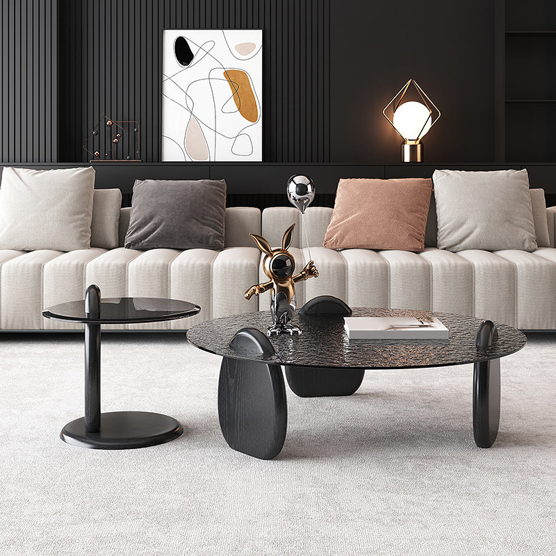 Glass Top Coffee Table Black Modern Round 3 Legs Cocktail Table Clearhalo 'Coffee & Accent Tables' 'Coffee Tables' 'coffee_tables' 'furn' 'furn_coffee_tables' 'Furniture' 'Living Room Furniture' 7258670