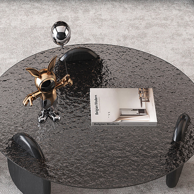 Glass Top Coffee Table Black Modern Round 3 Legs Cocktail Table Clearhalo 'Coffee & Accent Tables' 'Coffee Tables' 'coffee_tables' 'furn' 'furn_coffee_tables' 'Furniture' 'Living Room Furniture' 7258672