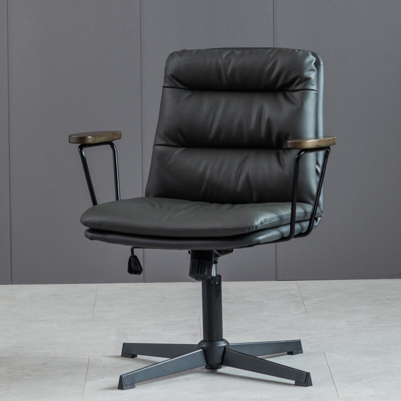 Chaise de bureau à bras fixes en cuir sans chaise de bureau ergonomique pénible avec roues