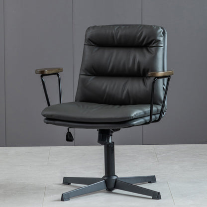 Chaise de bureau à bras fixes en cuir sans chaise de bureau ergonomique pénible avec roues
