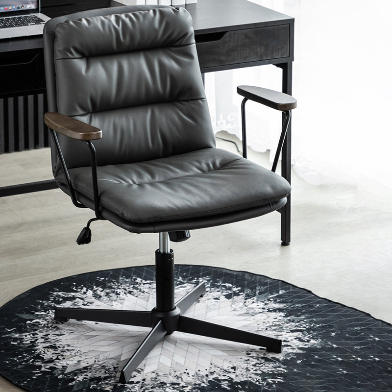 Chaise de bureau à bras fixes en cuir sans chaise de bureau ergonomique pénible avec roues