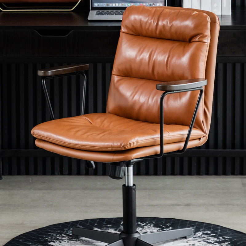 Chaise de bureau à bras fixes en cuir sans chaise de bureau ergonomique pénible avec roues