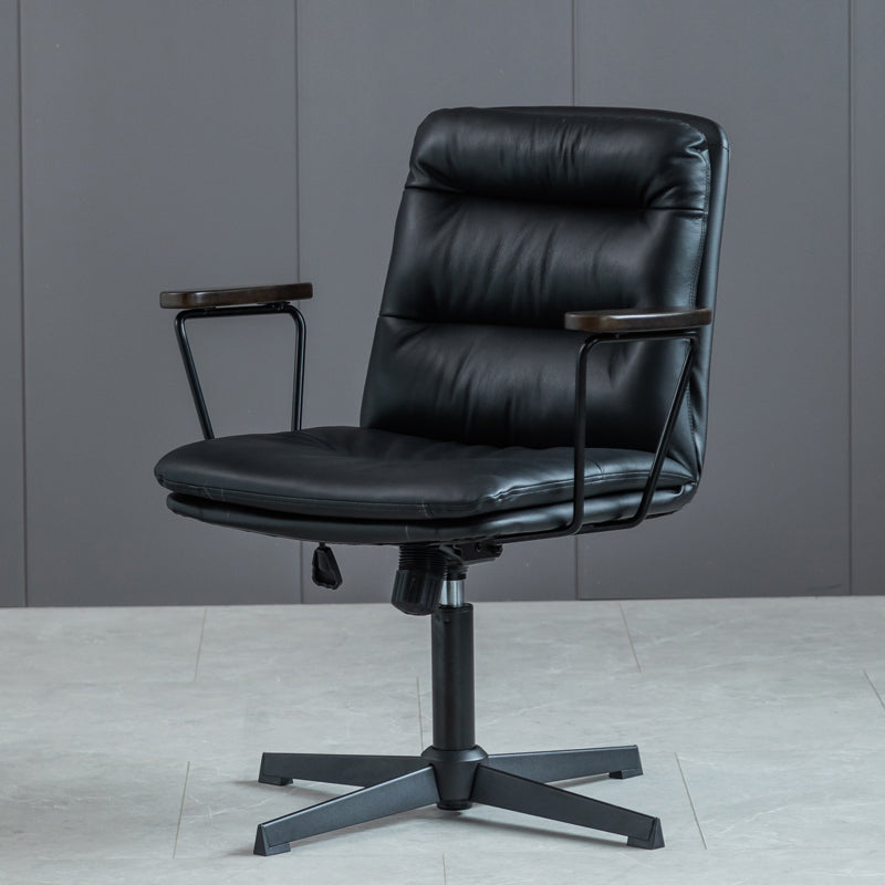 Chaise de bureau à bras fixes en cuir sans chaise de bureau ergonomique pénible avec roues