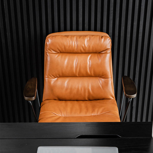 Silla de oficina de armas fijas cuero sin silla de escritorio ergonómica angustiante con ruedas