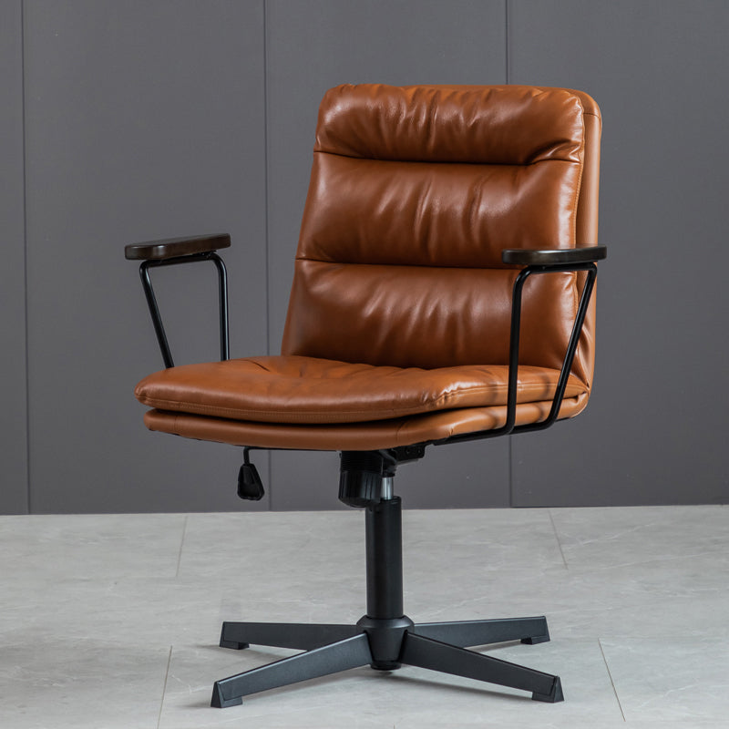 Chaise de bureau à bras fixes en cuir sans chaise de bureau ergonomique pénible avec roues