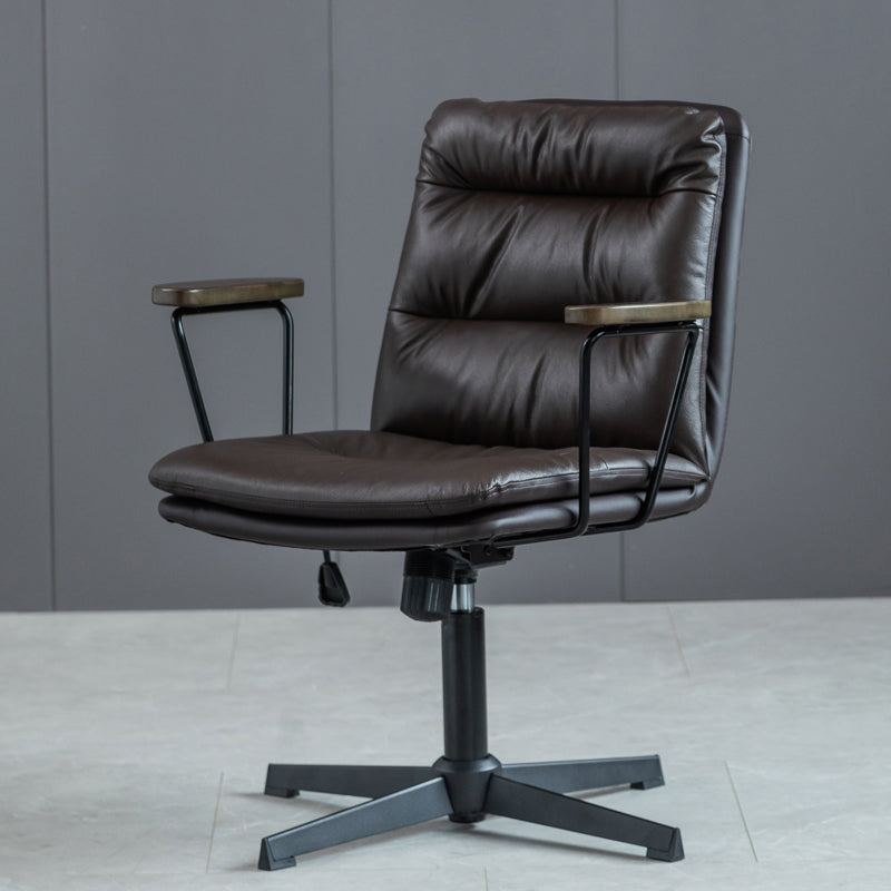 Chaise de bureau à bras fixes en cuir sans chaise de bureau ergonomique pénible avec roues