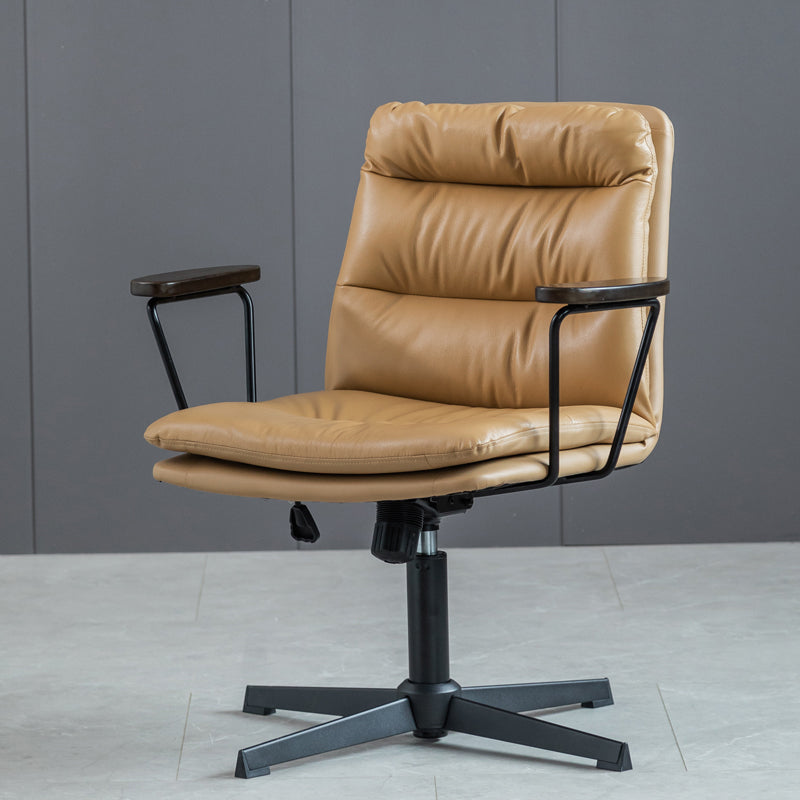 Chaise de bureau à bras fixes en cuir sans chaise de bureau ergonomique pénible avec roues