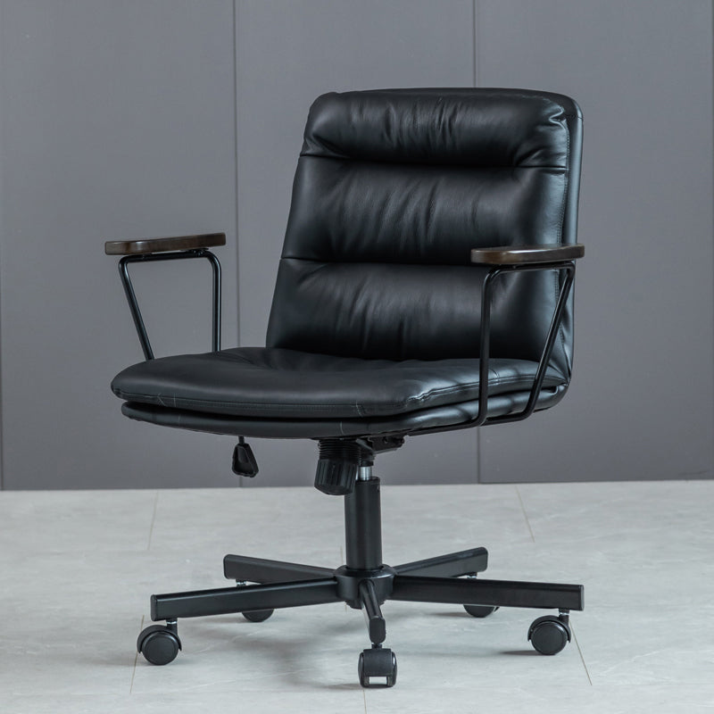 Chaise de bureau à bras fixes en cuir sans chaise de bureau ergonomique pénible avec roues