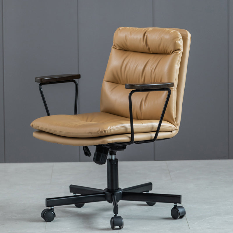 Chaise de bureau à bras fixes en cuir sans chaise de bureau ergonomique pénible avec roues