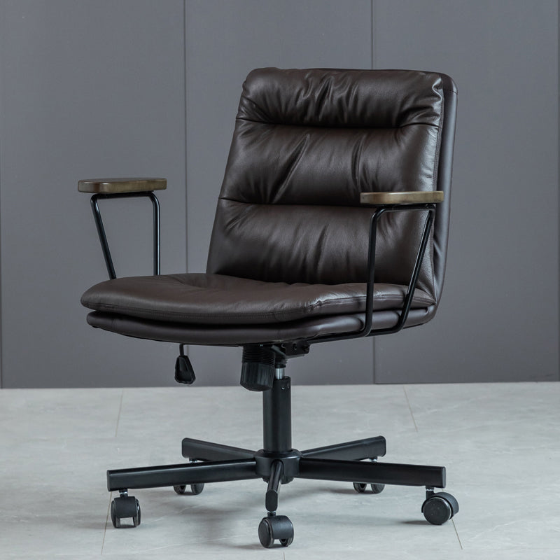 Chaise de bureau à bras fixes en cuir sans chaise de bureau ergonomique pénible avec roues