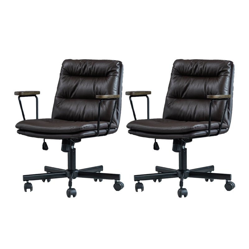 Chaise de bureau à bras fixes en cuir sans chaise de bureau ergonomique pénible avec roues