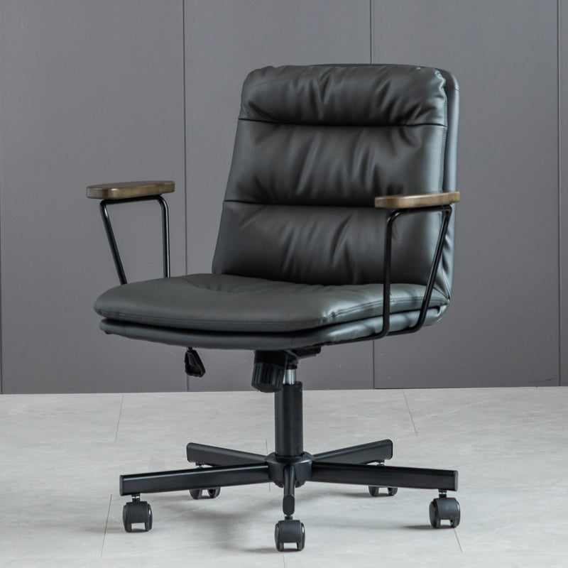 Chaise de bureau à bras fixes en cuir sans chaise de bureau ergonomique pénible avec roues