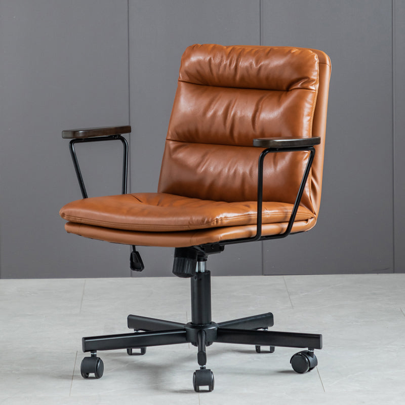 Chaise de bureau à bras fixes en cuir sans chaise de bureau ergonomique pénible avec roues