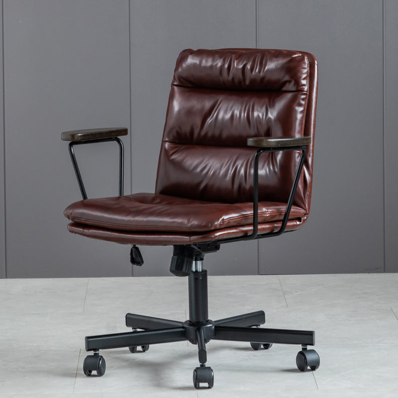 Chaise de bureau à bras fixes en cuir sans chaise de bureau ergonomique pénible avec roues