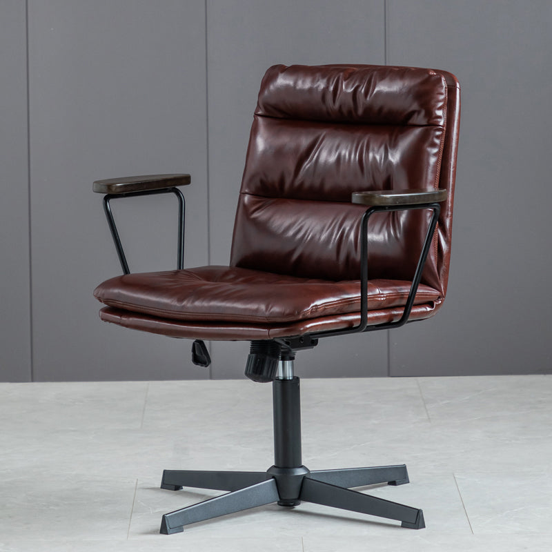 Chaise de bureau à bras fixes en cuir sans chaise de bureau ergonomique pénible avec roues