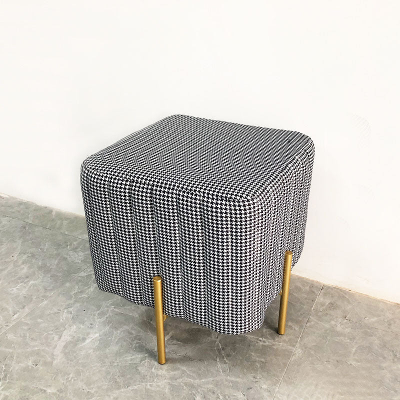 Glam Entryway Bench Cushioned Metal Seating Bench with Metal Legs 16"L x 16"W x 16.5"H Houndstooth pattern Clearhalo 'Benches' 'Chairs & Seating' 'furn' 'furn_benches' 'Furniture' 'Living Room Furniture' 7259452