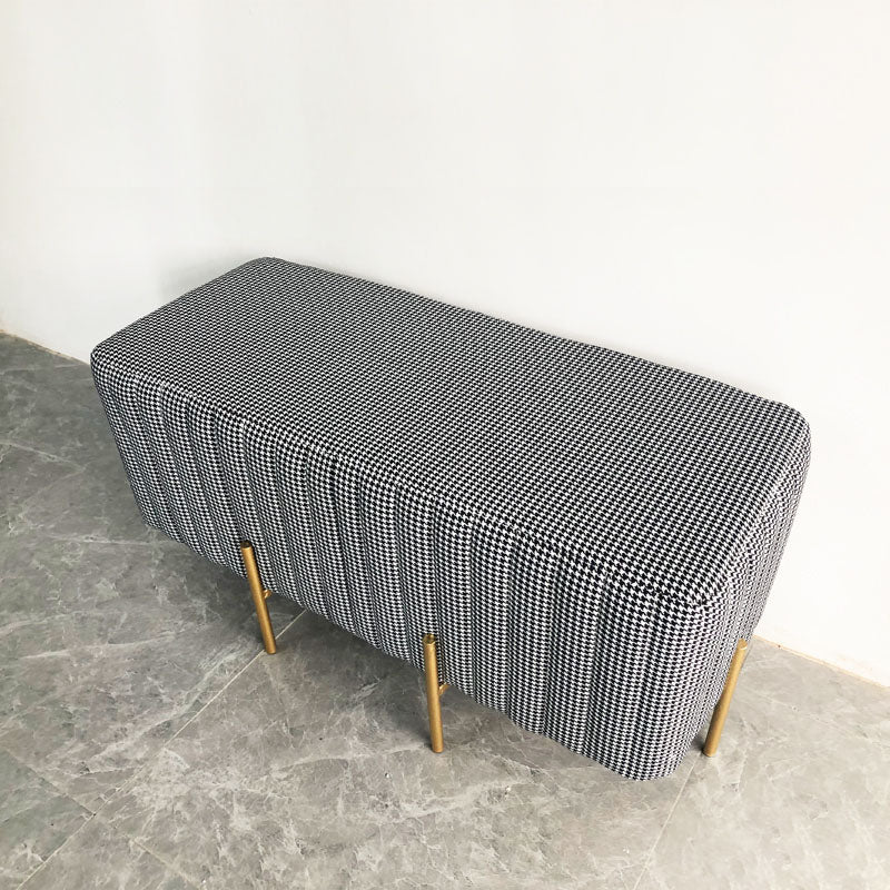 Glam Entryway Bench Cushioned Metal Seating Bench with Metal Legs 35"L x 16"W x 17"H Houndstooth pattern Clearhalo 'Benches' 'Chairs & Seating' 'furn' 'furn_benches' 'Furniture' 'Living Room Furniture' 7259460