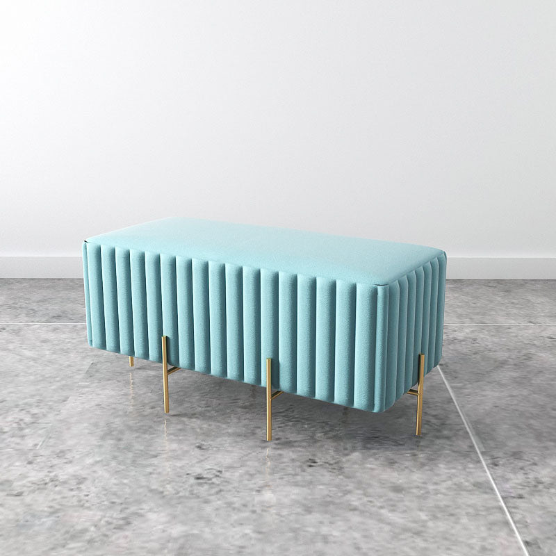 Glam Entryway Bench Cushioned Metal Seating Bench with Metal Legs 35"L x 16"W x 17"H Light Blue Clearhalo 'Benches' 'Chairs & Seating' 'furn' 'furn_benches' 'Furniture' 'Living Room Furniture' 7259468