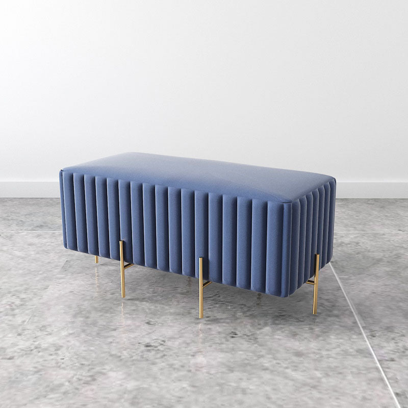 Glam Entryway Bench Cushioned Metal Seating Bench with Metal Legs 35"L x 16"W x 17"H Blue Clearhalo 'Benches' 'Chairs & Seating' 'furn' 'furn_benches' 'Furniture' 'Living Room Furniture' 7259469