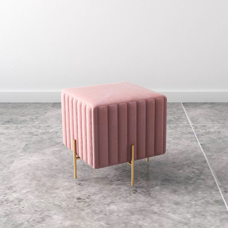 Glam Entryway Bench Cushioned Metal Seating Bench with Metal Legs 16"L x 16"W x 16.5"H Pink Clearhalo 'Benches' 'Chairs & Seating' 'furn' 'furn_benches' 'Furniture' 'Living Room Furniture' 7259476