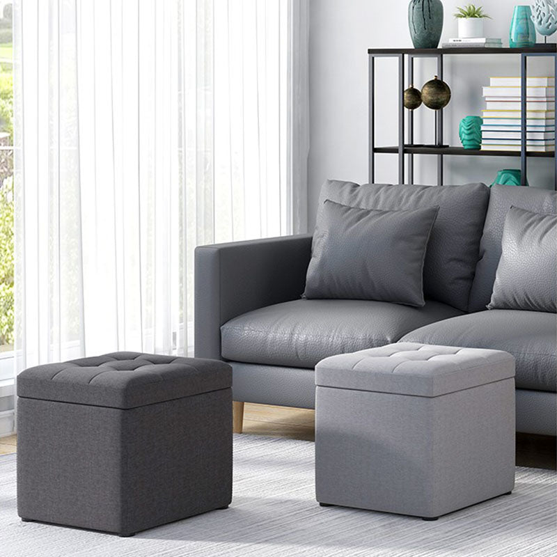 Modern Pouf Ottoman Cotton Upholstered Tufted Solid Color Square Ottoman with Storage Clearhalo 'furn' 'furn_ottomans_poufs' 'Furniture' 'Living Room Furniture' 'Ottomans & Poufs' 'ottomans_poufs' 7259499