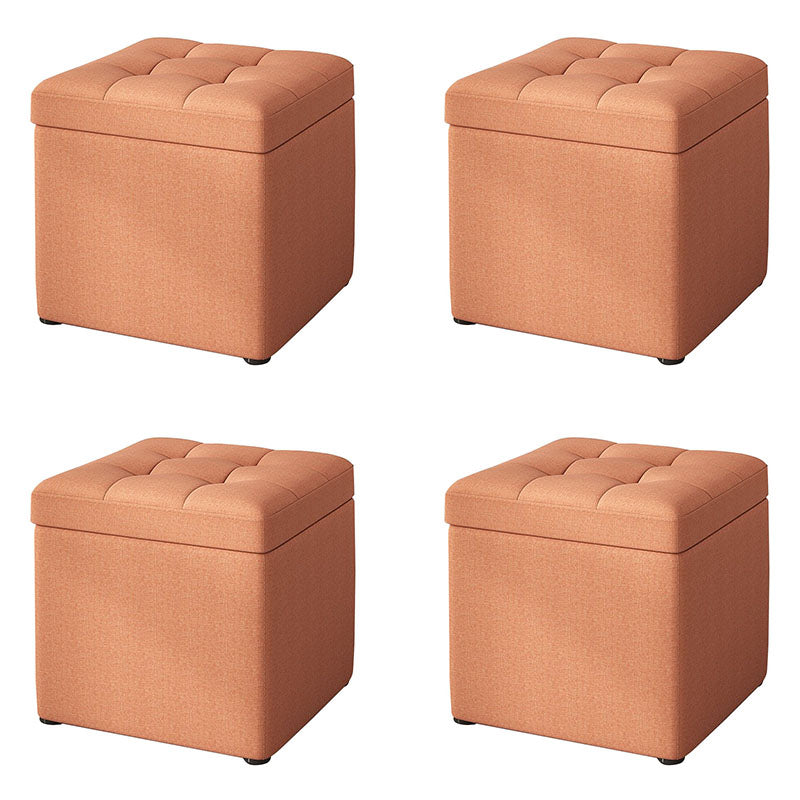 Modern Pouf Ottoman Cotton Upholstered Tufted Solid Color Square Ottoman with Storage Orange 4 Piece Set Clearhalo 'furn' 'furn_ottomans_poufs' 'Furniture' 'Living Room Furniture' 'Ottomans & Poufs' 'ottomans_poufs' 7259509