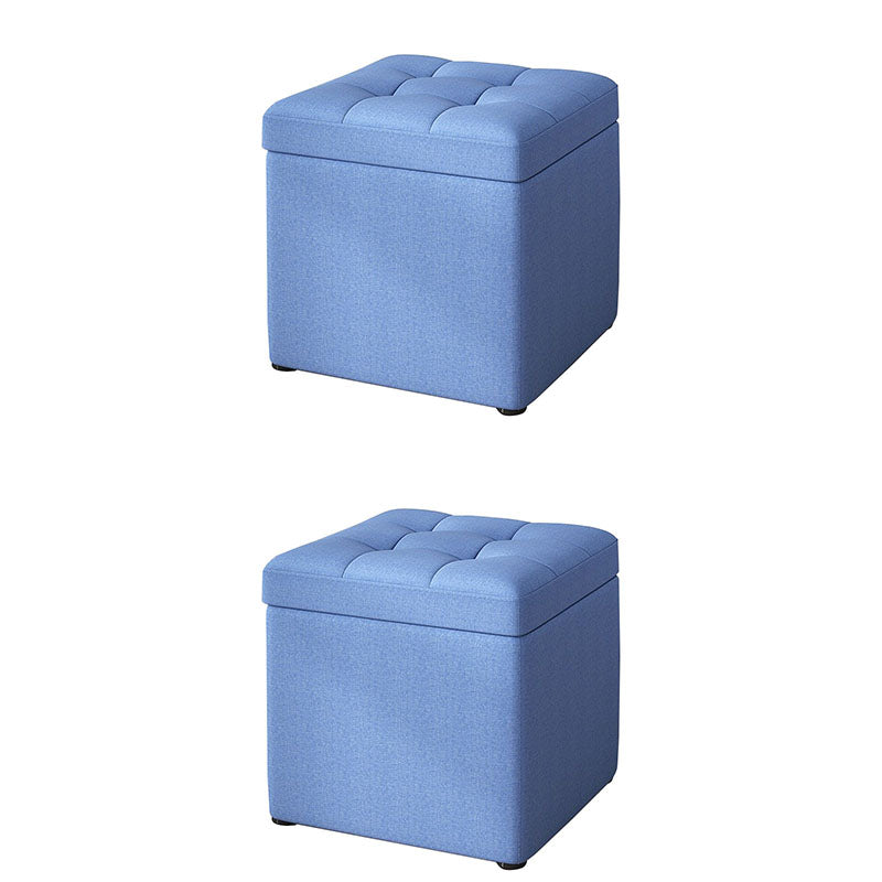 Modern Pouf Ottoman Cotton Upholstered Tufted Solid Color Square Ottoman with Storage Blue 2 Piece Set Clearhalo 'furn' 'furn_ottomans_poufs' 'Furniture' 'Living Room Furniture' 'Ottomans & Poufs' 'ottomans_poufs' 7259519