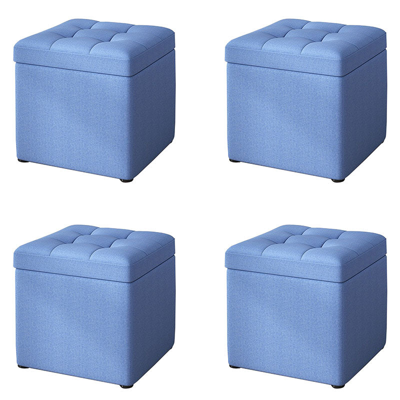 Modern Pouf Ottoman Cotton Upholstered Tufted Solid Color Square Ottoman with Storage Blue 4 Piece Set Clearhalo 'furn' 'furn_ottomans_poufs' 'Furniture' 'Living Room Furniture' 'Ottomans & Poufs' 'ottomans_poufs' 7259520