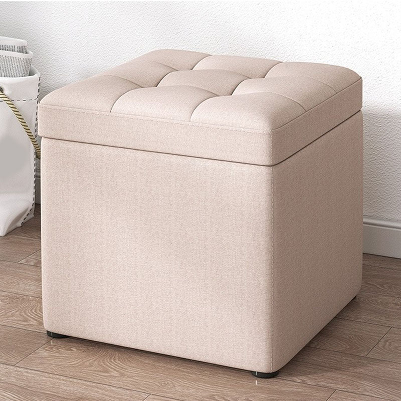 Modern Pouf Ottoman Cotton Upholstered Tufted Solid Color Square Ottoman with Storage Off-White 1 Piece Clearhalo 'furn' 'furn_ottomans_poufs' 'Furniture' 'Living Room Furniture' 'Ottomans & Poufs' 'ottomans_poufs' 7259521
