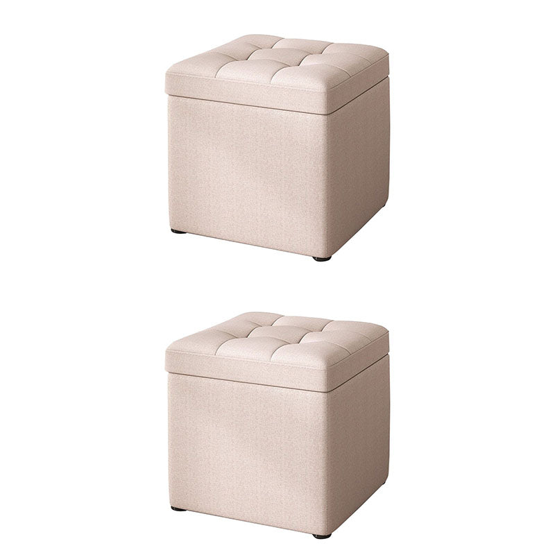 Modern Pouf Ottoman Cotton Upholstered Tufted Solid Color Square Ottoman with Storage Off-White 2 Piece Set Clearhalo 'furn' 'furn_ottomans_poufs' 'Furniture' 'Living Room Furniture' 'Ottomans & Poufs' 'ottomans_poufs' 7259522