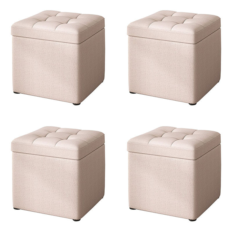 Modern Pouf Ottoman Cotton Upholstered Tufted Solid Color Square Ottoman with Storage Off-White 4 Piece Set Clearhalo 'furn' 'furn_ottomans_poufs' 'Furniture' 'Living Room Furniture' 'Ottomans & Poufs' 'ottomans_poufs' 7259523