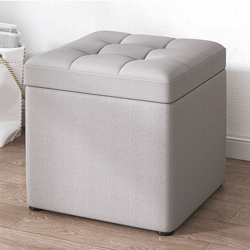 Modern Pouf Ottoman Cotton Upholstered Tufted Solid Color Square Ottoman with Storage Light Gray 1 Piece Clearhalo 'furn' 'furn_ottomans_poufs' 'Furniture' 'Living Room Furniture' 'Ottomans & Poufs' 'ottomans_poufs' 7259524
