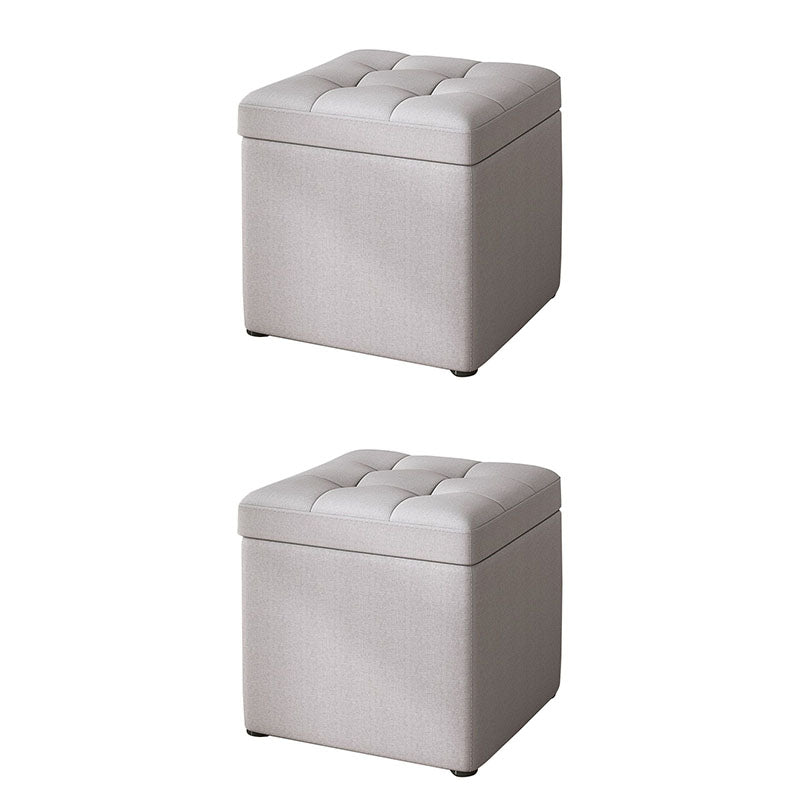 Modern Pouf Ottoman Cotton Upholstered Tufted Solid Color Square Ottoman with Storage Light Gray 2 Piece Set Clearhalo 'furn' 'furn_ottomans_poufs' 'Furniture' 'Living Room Furniture' 'Ottomans & Poufs' 'ottomans_poufs' 7259525