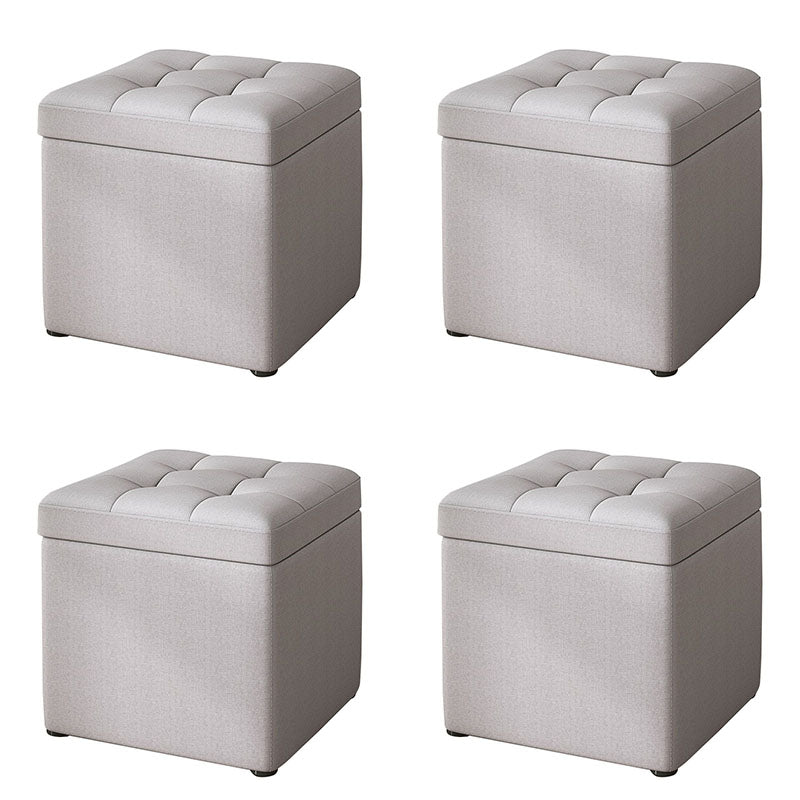 Modern Pouf Ottoman Cotton Upholstered Tufted Solid Color Square Ottoman with Storage Light Gray 4 Piece Set Clearhalo 'furn' 'furn_ottomans_poufs' 'Furniture' 'Living Room Furniture' 'Ottomans & Poufs' 'ottomans_poufs' 7259526