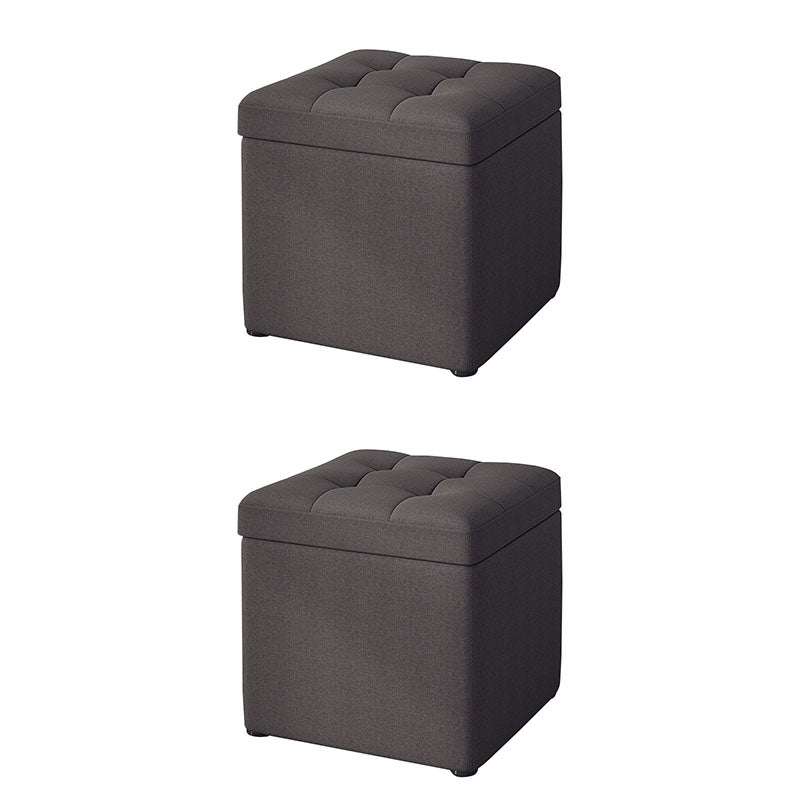 Modern Pouf Ottoman Cotton Upholstered Tufted Solid Color Square Ottoman with Storage Dark Gray 2 Piece Set Clearhalo 'furn' 'furn_ottomans_poufs' 'Furniture' 'Living Room Furniture' 'Ottomans & Poufs' 'ottomans_poufs' 7259528