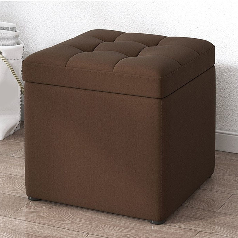 Modern Pouf Ottoman Cotton Upholstered Tufted Solid Color Square Ottoman with Storage Brown 1 Piece Clearhalo 'furn' 'furn_ottomans_poufs' 'Furniture' 'Living Room Furniture' 'Ottomans & Poufs' 'ottomans_poufs' 7259530