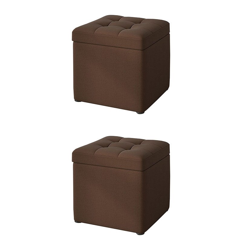 Modern Pouf Ottoman Cotton Upholstered Tufted Solid Color Square Ottoman with Storage Brown 2 Piece Set Clearhalo 'furn' 'furn_ottomans_poufs' 'Furniture' 'Living Room Furniture' 'Ottomans & Poufs' 'ottomans_poufs' 7259531