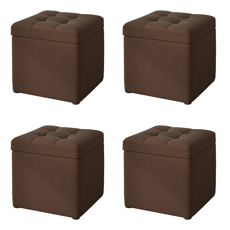 Modern Pouf Ottoman Cotton Upholstered Tufted Solid Color Square Ottoman with Storage Brown 4 Piece Set Clearhalo 'furn' 'furn_ottomans_poufs' 'Furniture' 'Living Room Furniture' 'Ottomans & Poufs' 'ottomans_poufs' 7259532