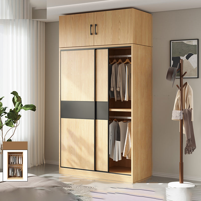 Modern Pine Solid Wood Wardrobe Freestanding Wardrobe with Soft Close Doors Armoire with Top Cabinet 39"L x 20"W x 79"H Clearhalo 'Armoires & Wardrobes' 'armoires_wardrobes' 'Bedroom Furniture' 'furn' 'furn_armoires_wardrobes' 'Furniture' 7261011