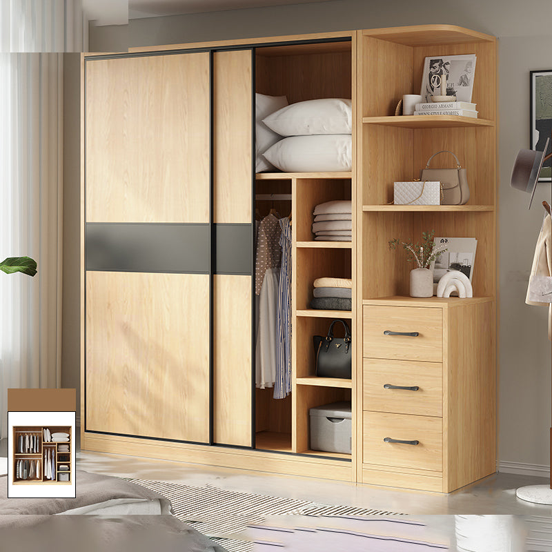 Modern Pine Solid Wood Wardrobe Freestanding Wardrobe with Soft Close Doors Armoire with Side Cabinet Clearhalo 'Armoires & Wardrobes' 'armoires_wardrobes' 'Bedroom Furniture' 'furn' 'furn_armoires_wardrobes' 'Furniture' 7261022