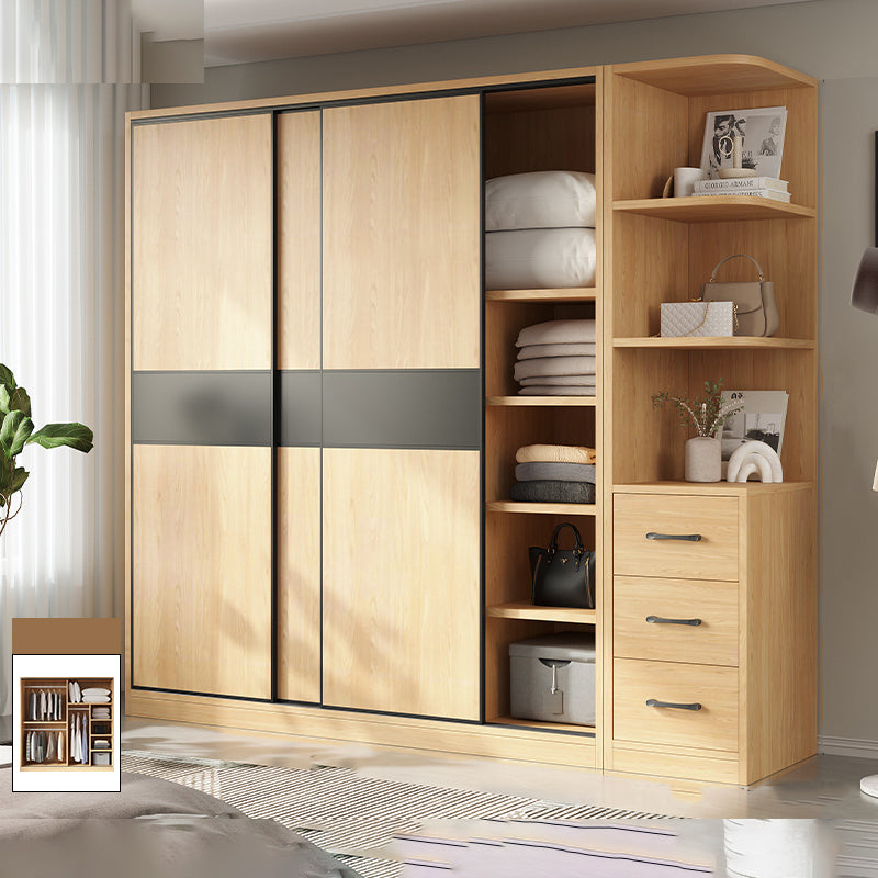 Modern Pine Solid Wood Wardrobe Freestanding Wardrobe with Soft Close Doors Armoire with Side Cabinet Clearhalo 'Armoires & Wardrobes' 'armoires_wardrobes' 'Bedroom Furniture' 'furn' 'furn_armoires_wardrobes' 'Furniture' 7261023