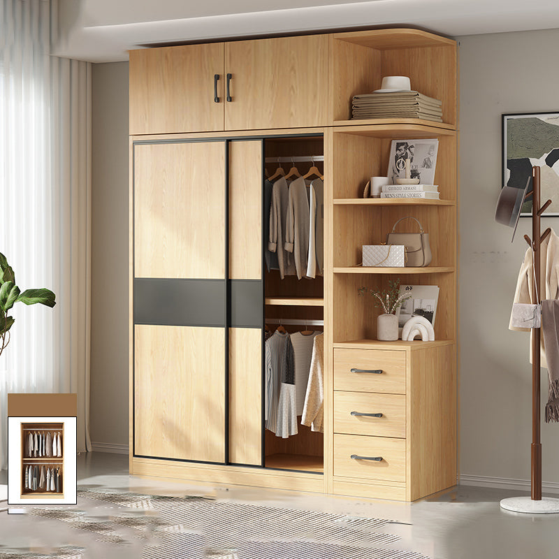 Modern Pine Solid Wood Wardrobe Freestanding Wardrobe with Soft Close Doors Armoire & Side Cabinet & Top Cabinet 39"L x 20"W x 79"H Clearhalo 'Armoires & Wardrobes' 'armoires_wardrobes' 'Bedroom Furniture' 'furn' 'furn_armoires_wardrobes' 'Furniture' 7261024