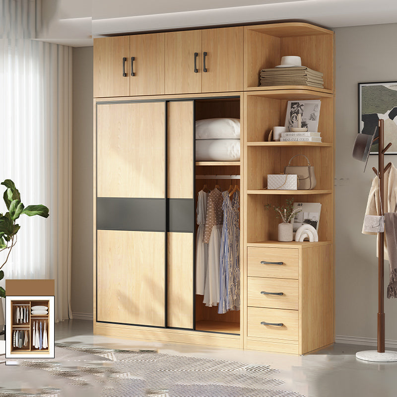 Modern Pine Solid Wood Wardrobe Freestanding Wardrobe with Soft Close Doors Armoire & Side Cabinet & Top Cabinet 47"L x 20"W x 79"H Clearhalo 'Armoires & Wardrobes' 'armoires_wardrobes' 'Bedroom Furniture' 'furn' 'furn_armoires_wardrobes' 'Furniture' 7261025